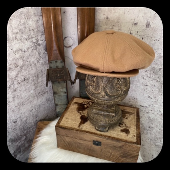 Vintage Accessories - 🪘3/$20 Vintage Satin Lined, Snap-Top Tan Wool Cricket Cap/Beret/Newsboy Hat-M